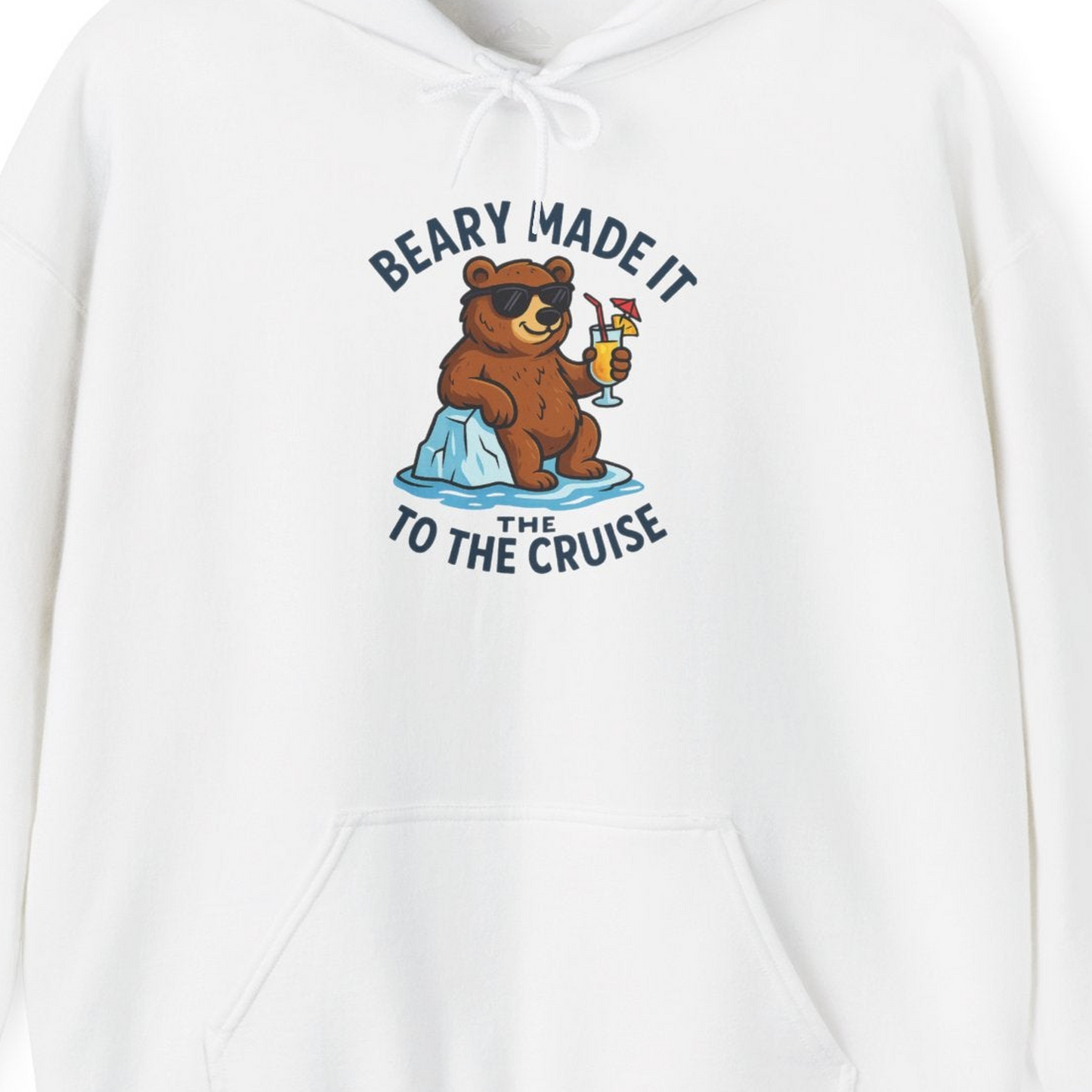 Funny Cruise Bear Shirt Hoodie – White – Alaska Cruise Shirts Close Up