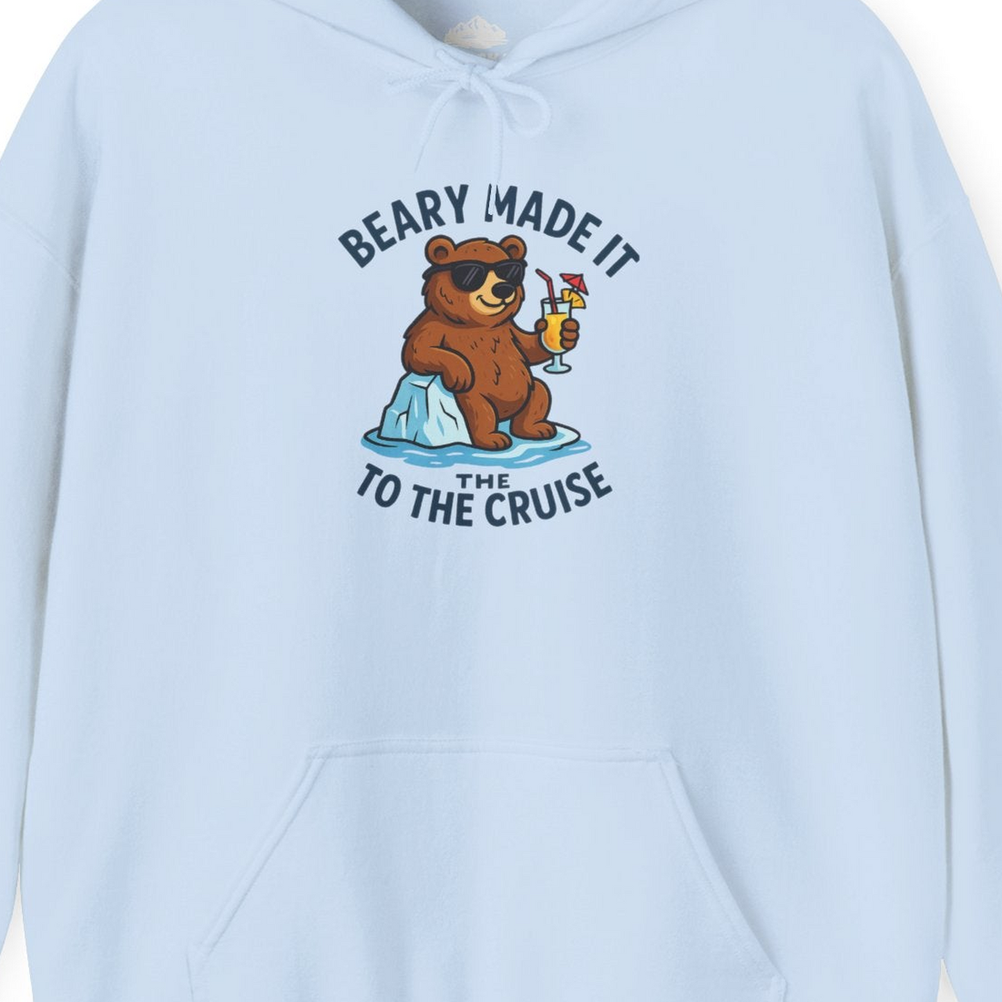 Funny Cruise Bear Shirt Hoodie – Light Blue – Alaska Cruise Shirts Close Up