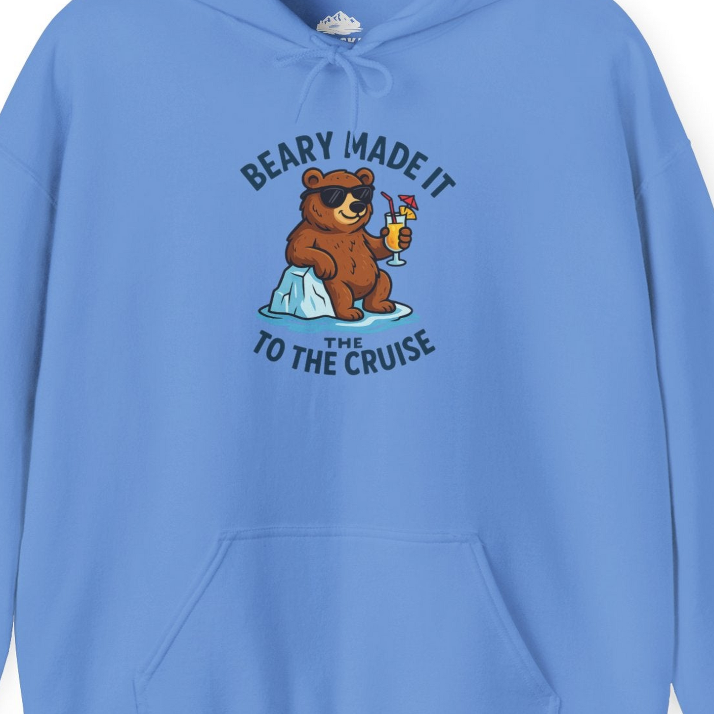 Funny Cruise Bear Shirt Hoodie – Carolina Blue – Alaska Cruise Shirts Close Up