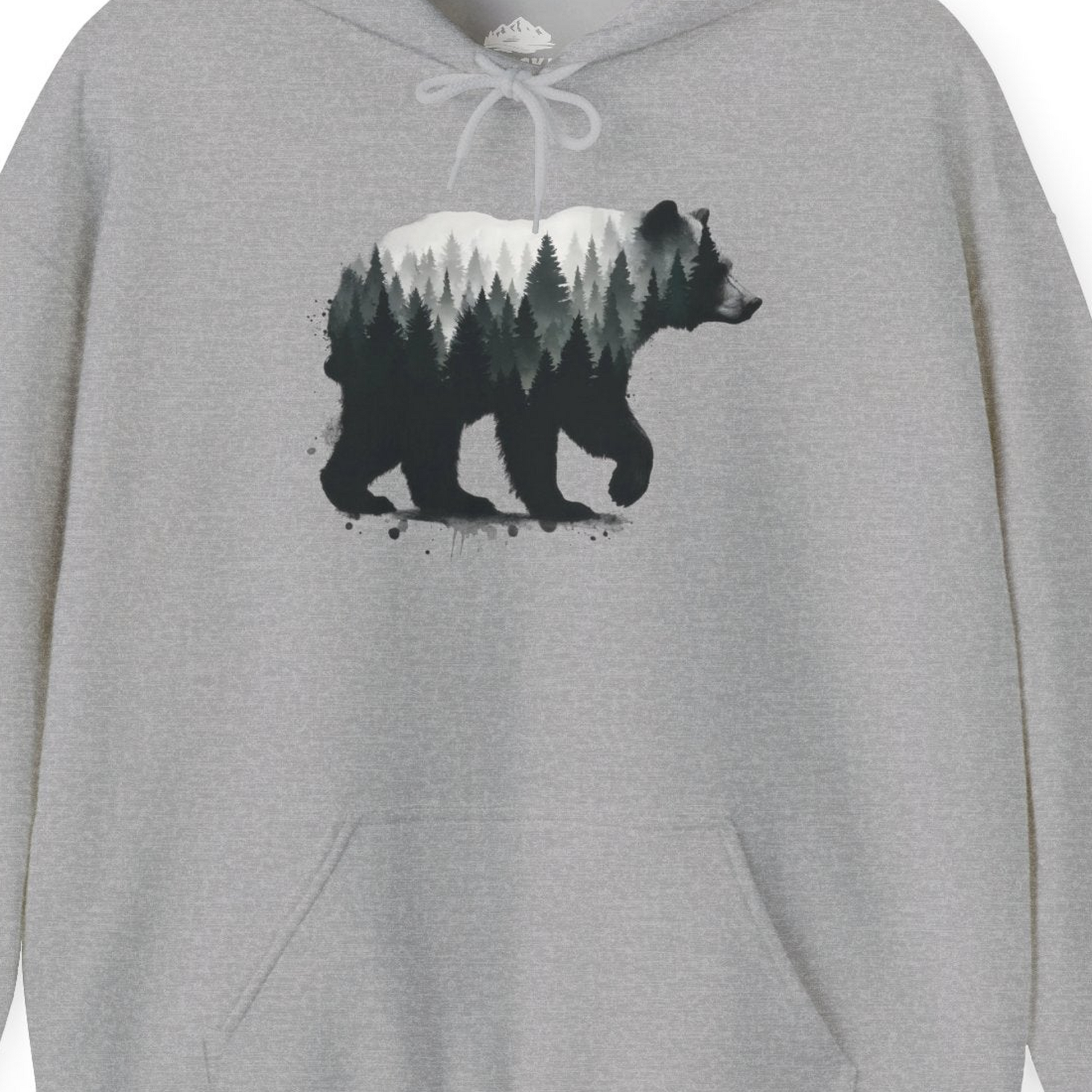 Bear Silhouette Forest Double Exposure Shirt Hoodie – Sport Grey – Alaska Cruise Shirts Close Up