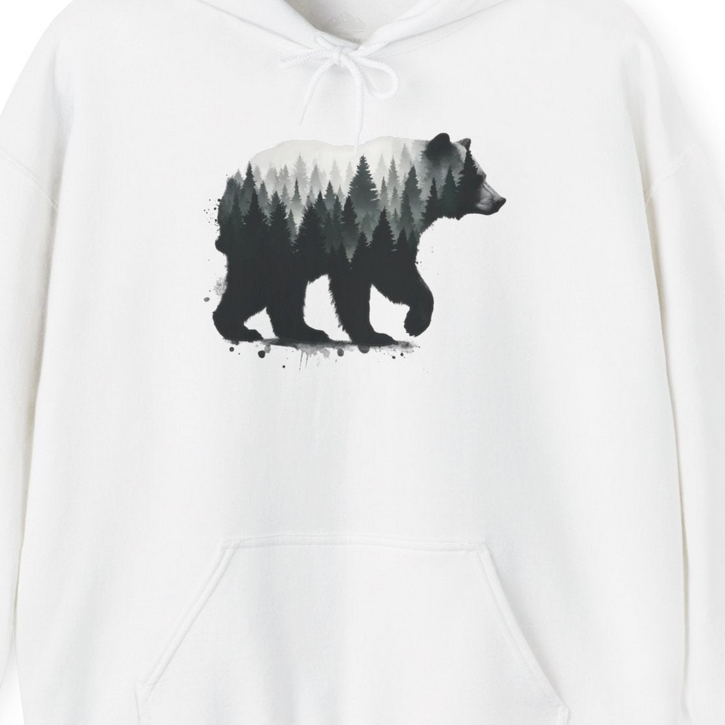 Bear Silhouette Forest Double Exposure Shirt Hoodie – White – Alaska Cruise Shirts Close Up