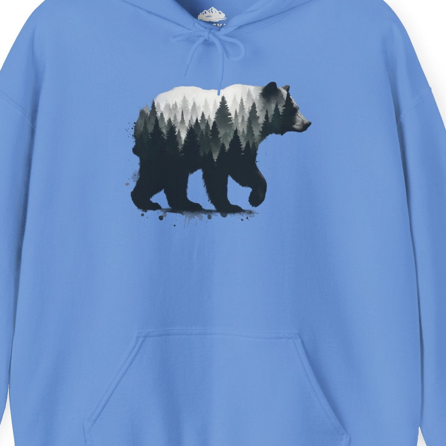 Bear Silhouette Forest Double Exposure Shirt Hoodie – Carolina Blue – Alaska Cruise Shirts Close Up