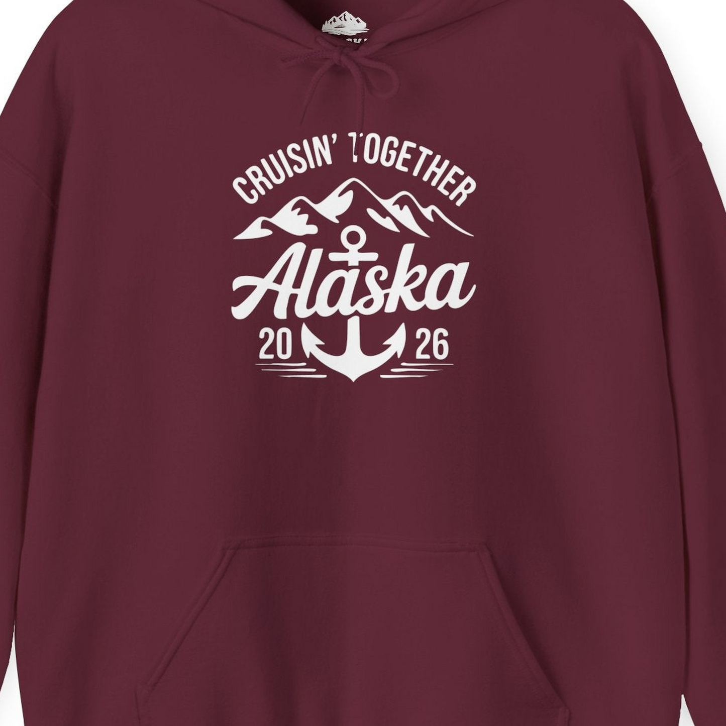 Alaska Cruise Shirt Hoodie – Maroon – Alaska Cruise Shirts Close Up