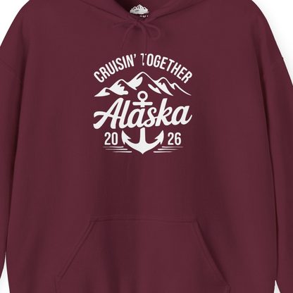 Alaska Cruise Shirt Hoodie – Maroon – Alaska Cruise Shirts Close Up