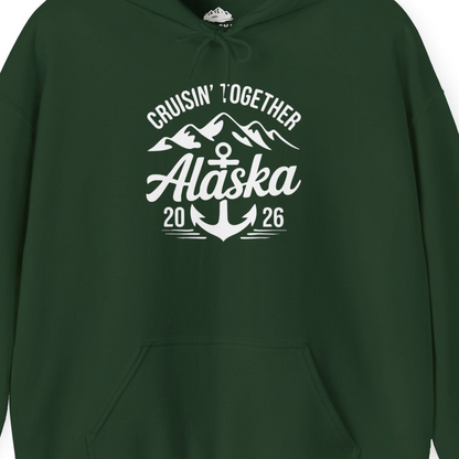 Alaska Cruise Shirt Hoodie – Forest Green – Alaska Cruise Shirts Close Up