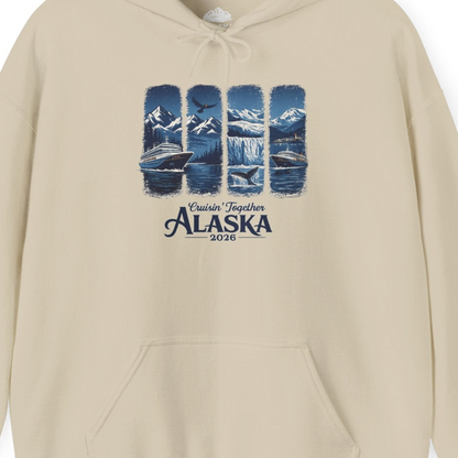 Alaska Cruise Adventure Shirt Hoodie – Sand – Alaska Cruise Shirts Close Up