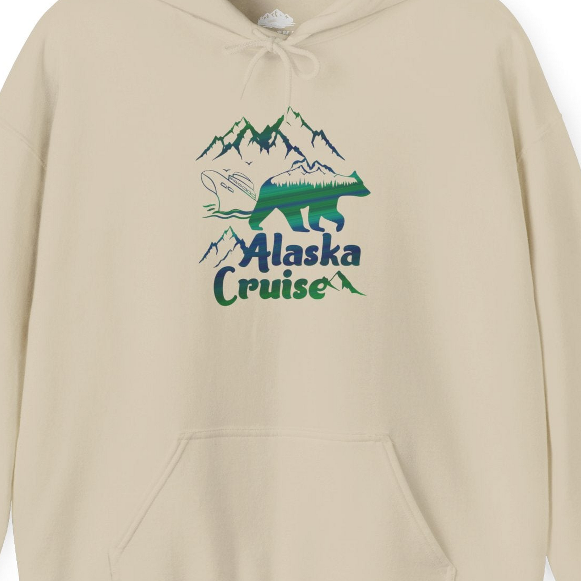 Alaska Cruise Bear Mountains Silhouette Shirt Hoodie – Sand – Alaska Cruise Shirts Close Up