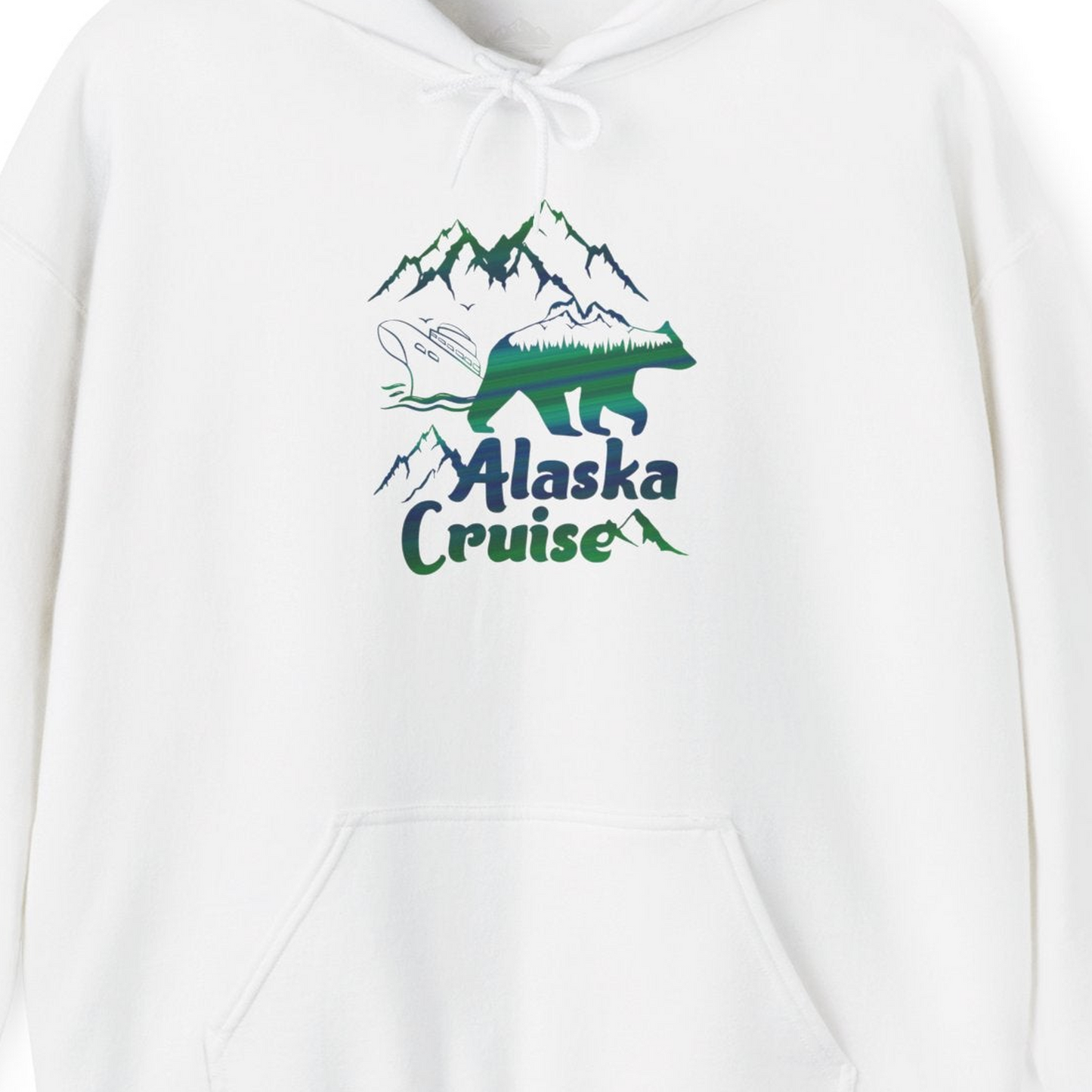 Alaska Cruise Bear Mountains Silhouette Shirt Hoodie – White – Alaska Cruise Shirts Close Up