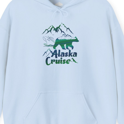Alaska Cruise Bear Mountains Silhouette Shirt Hoodie – Light Blue – Alaska Cruise Shirts Close Up