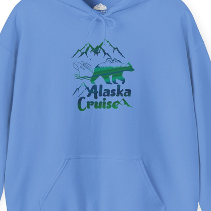 Alaska Cruise Bear Mountains Silhouette Shirt Hoodie – Carolina Blue – Alaska Cruise Shirts Close Up