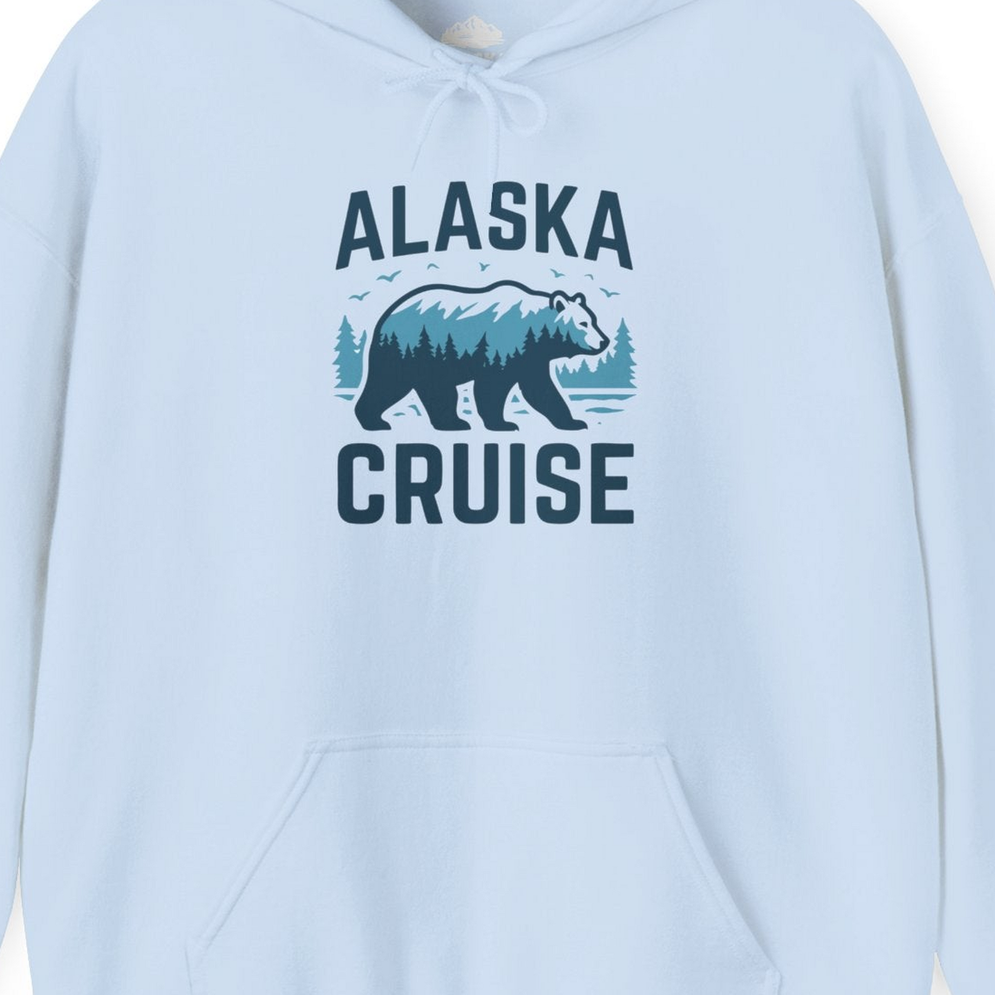 Alaska Cruise Shirt Bear Silhouette Forest Wildlife Nature Tee — Hoodie Hoodie – Light Blue – Alaska Cruise Shirts Close Up