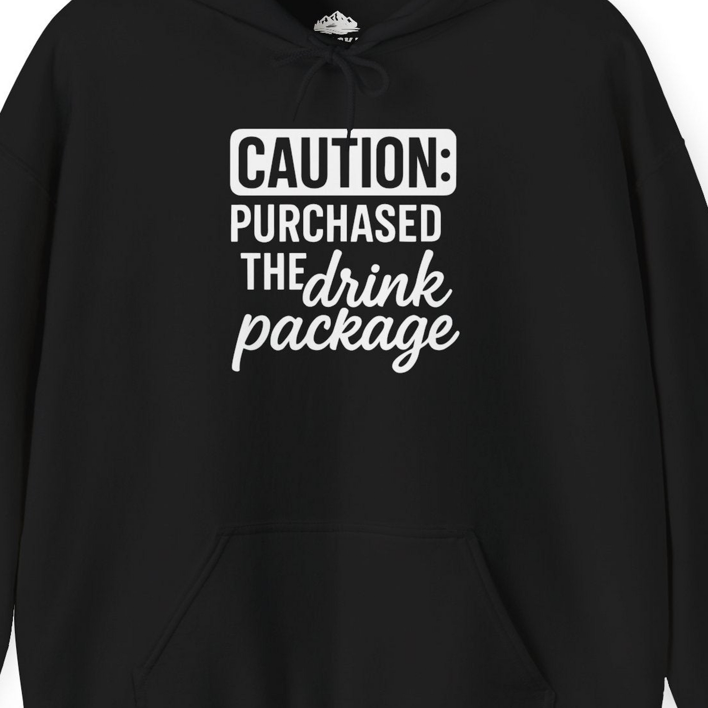 Caution Purchased Drink Package Funny Cruise Vacation T-Shirt — Hoodie Hoodie – Black – Alaska Cruise Shirts Close Up