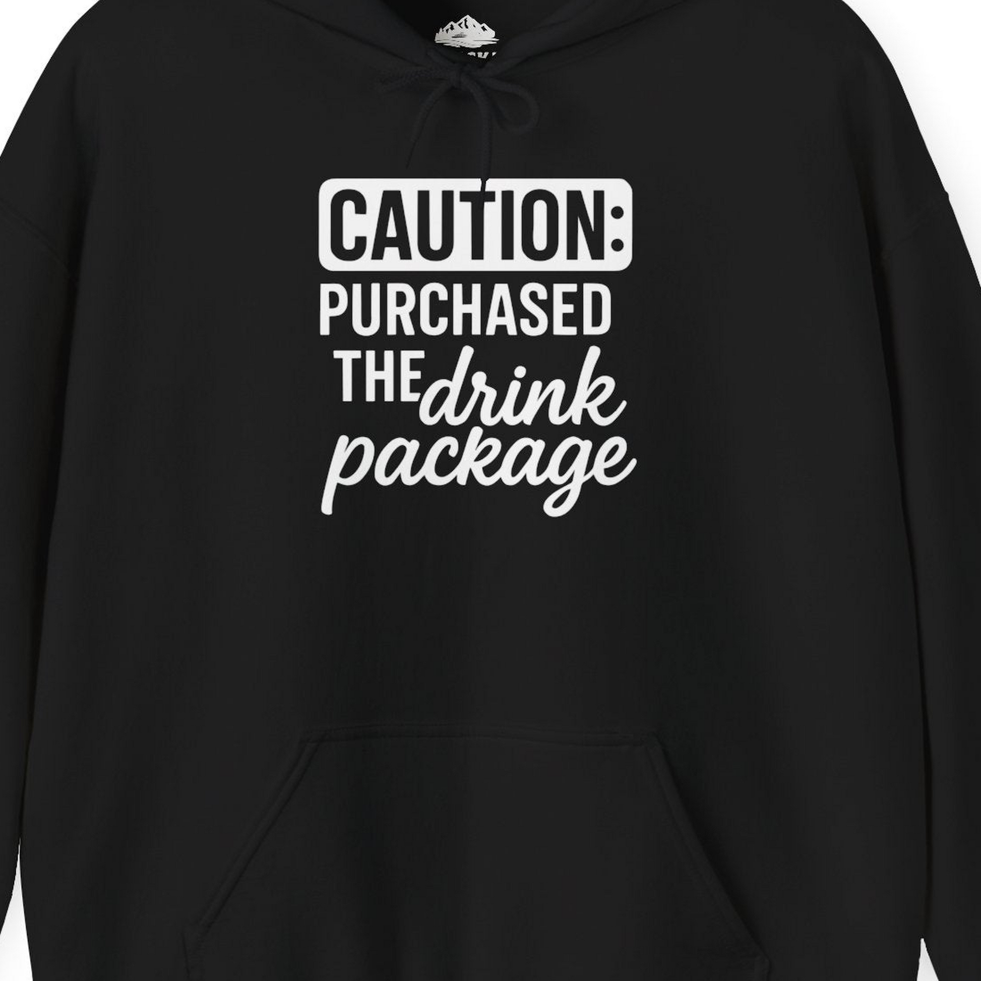 Caution Purchased Drink Package Funny Cruise Vacation T-Shirt — Hoodie Hoodie – Black – Alaska Cruise Shirts Close Up