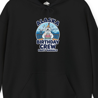 Alaska Birthday Crew Party Animals Polar Bear Cruise Shirt — Hoodie Hoodie – Black – Alaska Cruise Shirts Close Up