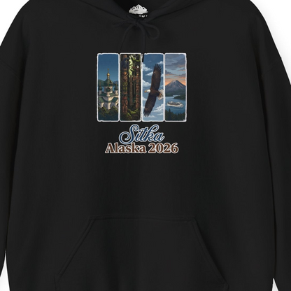 Sitka Alaska 2026 Cruise and Wildlife Souvenir Graphic Shirt — Hoodie Hoodie – Black – Alaska Cruise Shirts Close Up