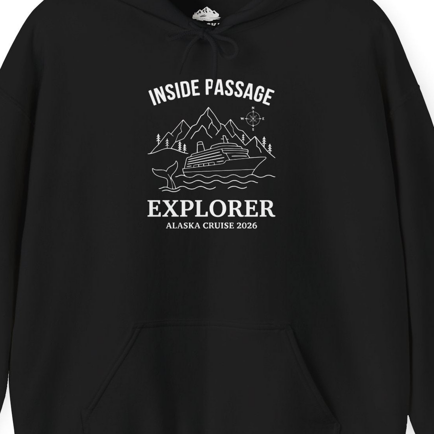 Inside Passage Explorer Alaska Cruise Adventure 2026 Shirt — Hoodie Hoodie – Black – Alaska Cruise Shirts Close Up