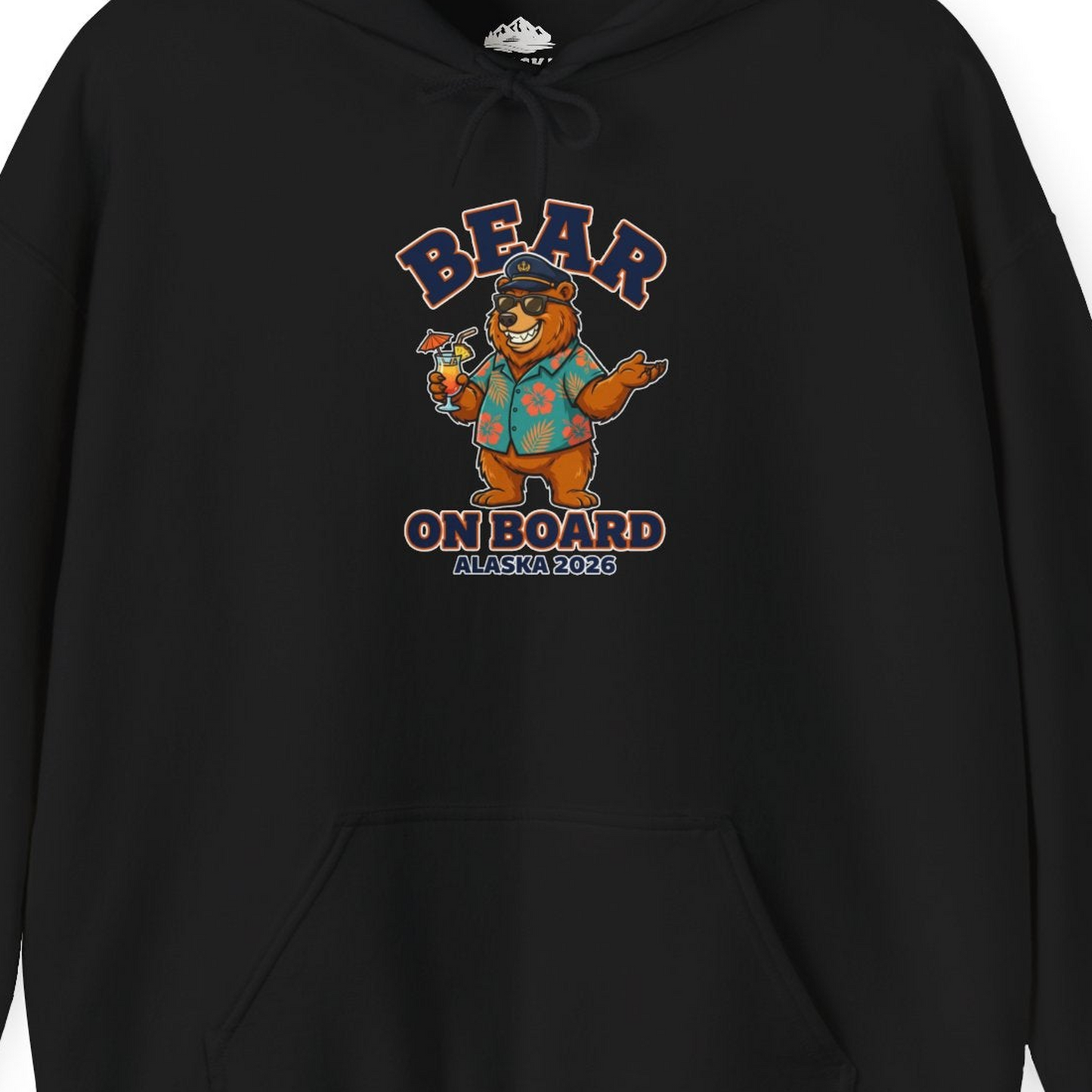 Bear On Board Alaska 2026 Funny Tropical Cruise T-Shirt — Hoodie Hoodie – Black – Alaska Cruise Shirts Close Up