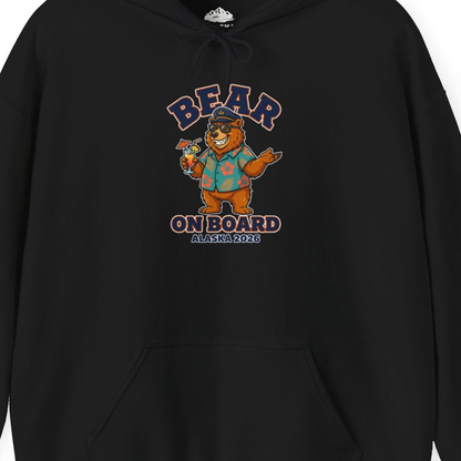 Bear On Board Alaska 2026 Funny Tropical Cruise T-Shirt — Hoodie Hoodie – Black – Alaska Cruise Shirts Close Up