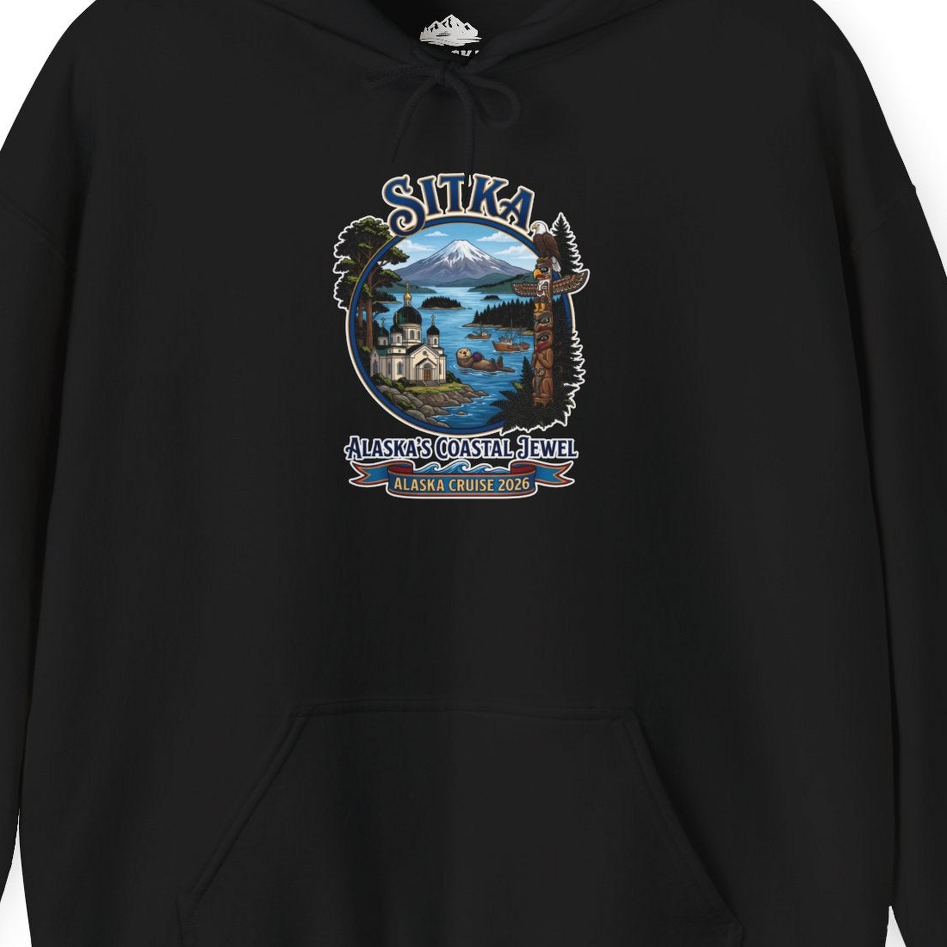 Sitka Alaska Cruise 2026 Alaska's Coastal Jewel Travel Souvenir Shirt — Hoodie Hoodie – Black – Alaska Cruise Shirts Close Up