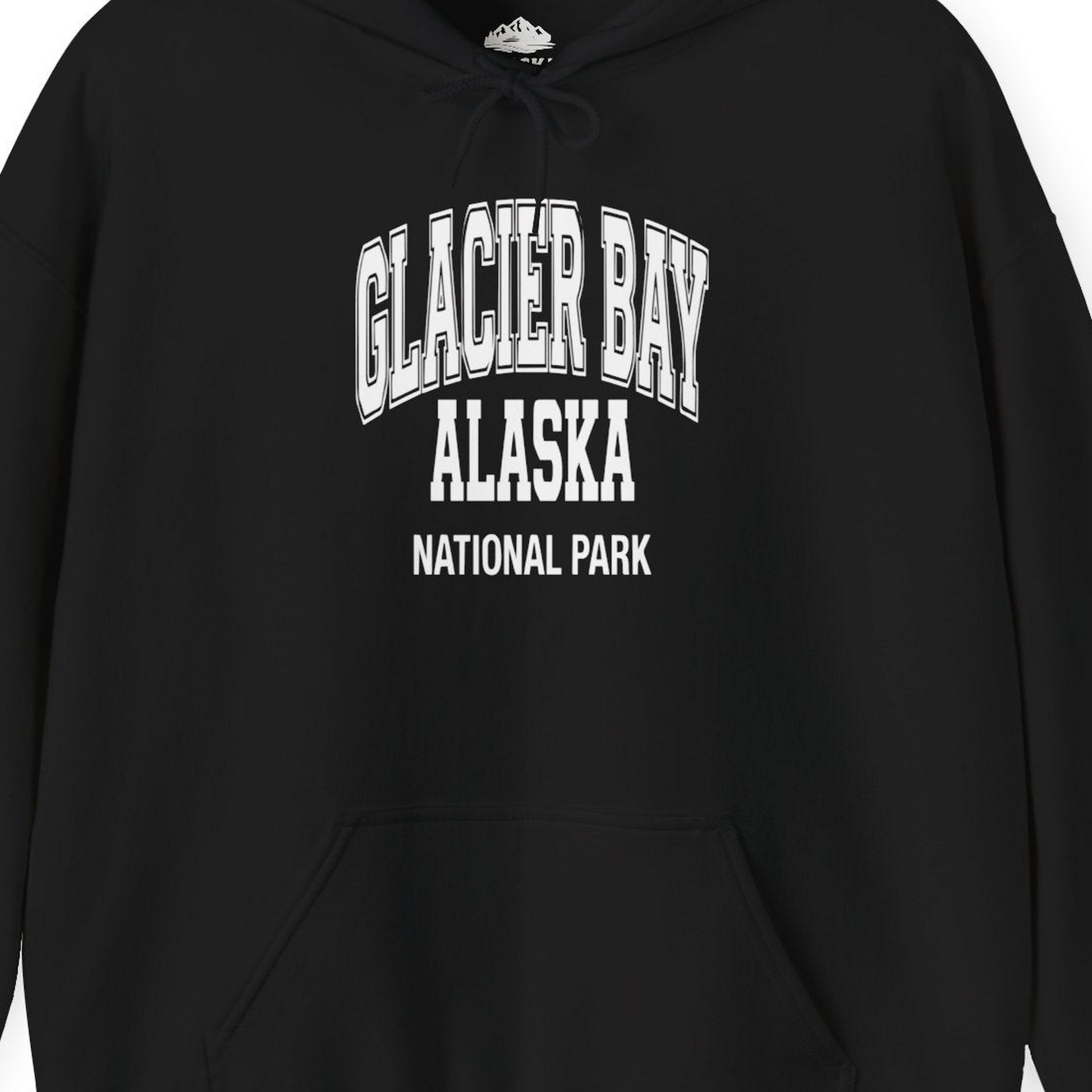 Glacier Bay Alaska National Park Classic Souvenir T-Shirt — Hoodie Hoodie – Black – Alaska Cruise Shirts Close Up
