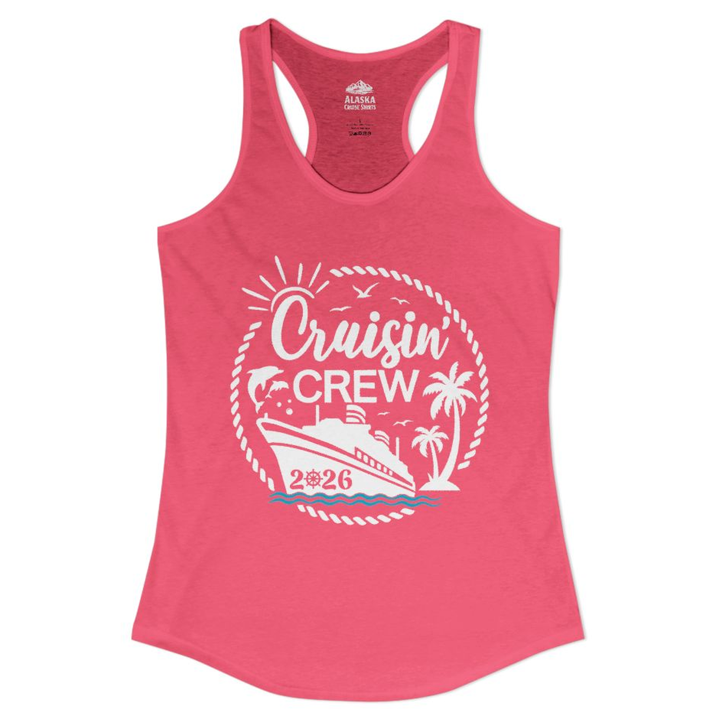 Cruisin Crew Shirt Tropical Family Group Cruise 2026 Caribbean Islands – Hot Pink – Alaska Cruise Shirts
