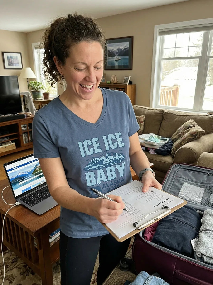 Lifestyle View — Ice Ice Baby Alaska Cruise Shirt - 2026 Icy Mountain Adventure Tee — V-Neck