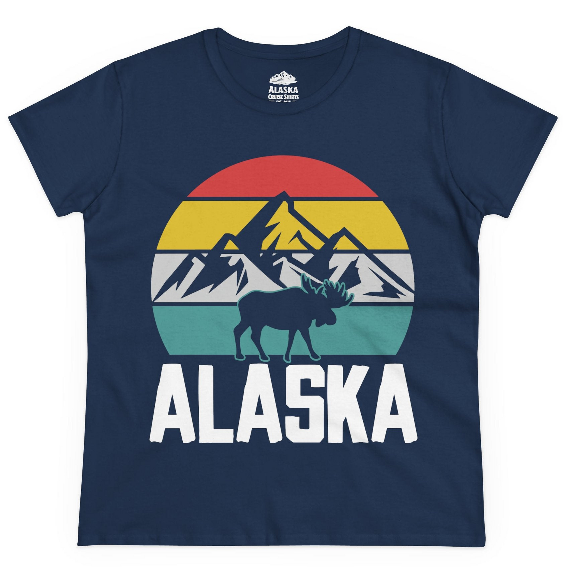 Retro Alaska Moose Silhouette Shirt Ladies T-Shirt – Alaska Cruise Shirts