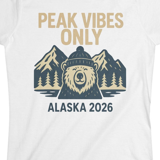 Alaska 2026 Mountain Adventure Bear Ladies T-Shirt – Alaska Cruise Shirts Close Up