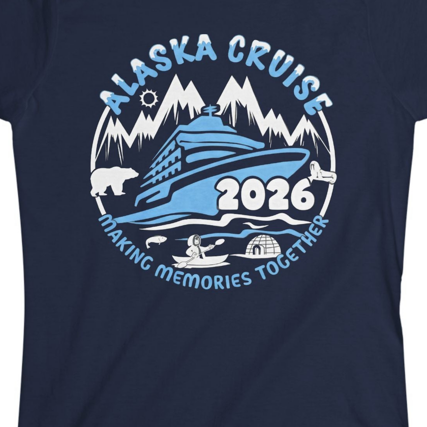 Alaska Cruise 2026 Family Adventure Shirt with Wildlife and Nature — Ladies Tee Ladies T-Shirt – Alaska Cruise Shirts Close Up