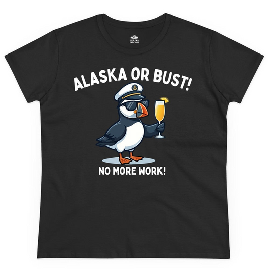 Funny Puffin Captain Alaska Cruise Shirt Ladies T-Shirt – Alaska Cruise Shirts Close Up
