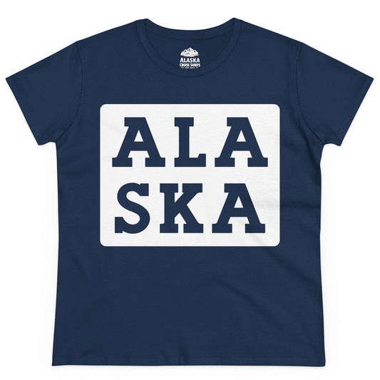 Bold Alaska Block Text Shirt Ladies T-Shirt – Navy – Alaska Cruise Shirts