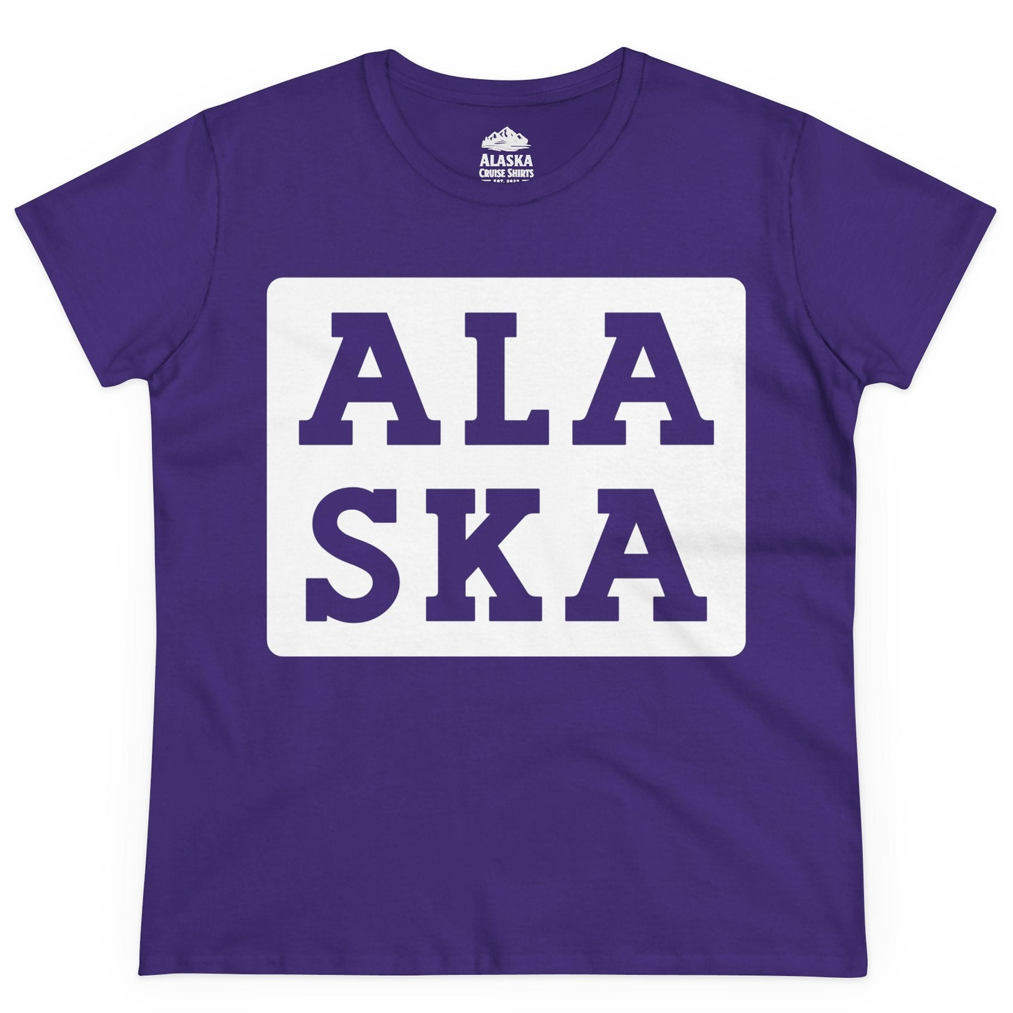Bold Alaska Block Text Shirt Ladies T-Shirt – Purple – Alaska Cruise Shirts