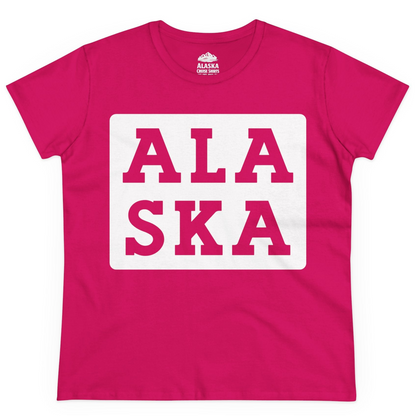 Bold Alaska Block Text Shirt Ladies T-Shirt – Heliconia – Alaska Cruise Shirts