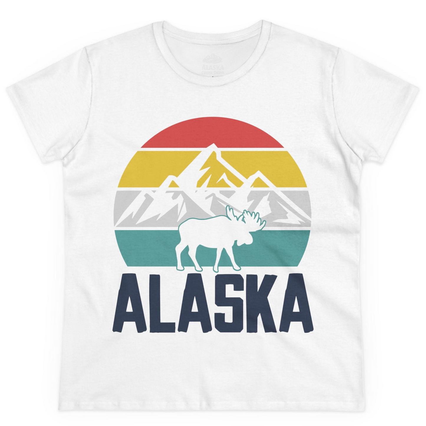 Retro Alaska Moose Silhouette Shirt Ladies T-Shirt – White – Alaska Cruise Shirts