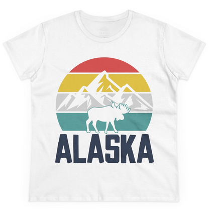 Retro Alaska Moose Silhouette Shirt Ladies T-Shirt – White – Alaska Cruise Shirts