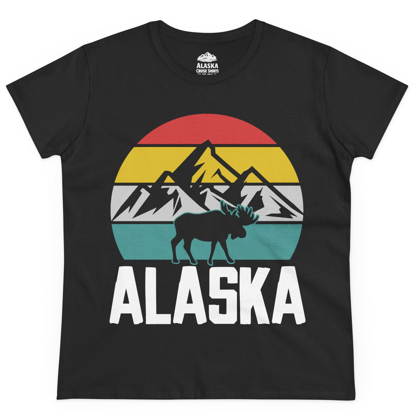 Retro Alaska Moose Silhouette Shirt Ladies T-Shirt – Black – Alaska Cruise Shirts