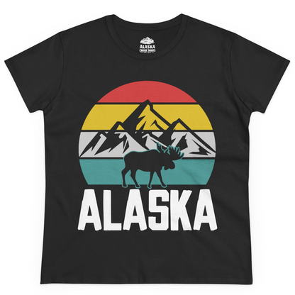 Retro Alaska Moose Silhouette Shirt Ladies T-Shirt – Black – Alaska Cruise Shirts