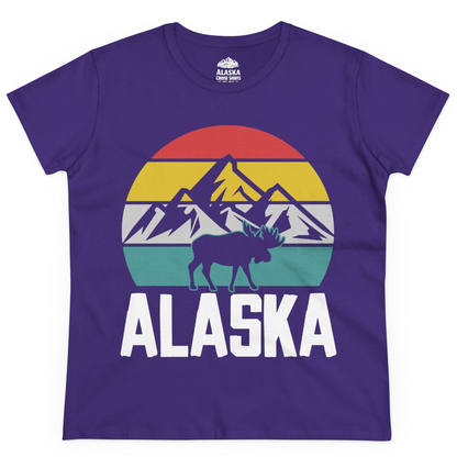 Retro Alaska Moose Silhouette Shirt Ladies T-Shirt – Purple – Alaska Cruise Shirts
