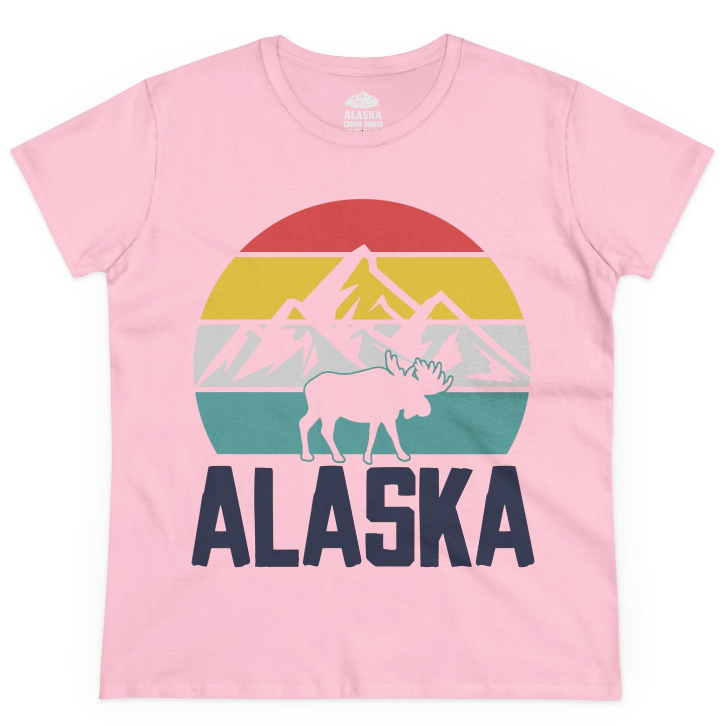 Retro Alaska Moose Silhouette Shirt Ladies T-Shirt – Light Pink – Alaska Cruise Shirts