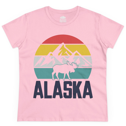 Retro Alaska Moose Silhouette Shirt Ladies T-Shirt – Light Pink – Alaska Cruise Shirts