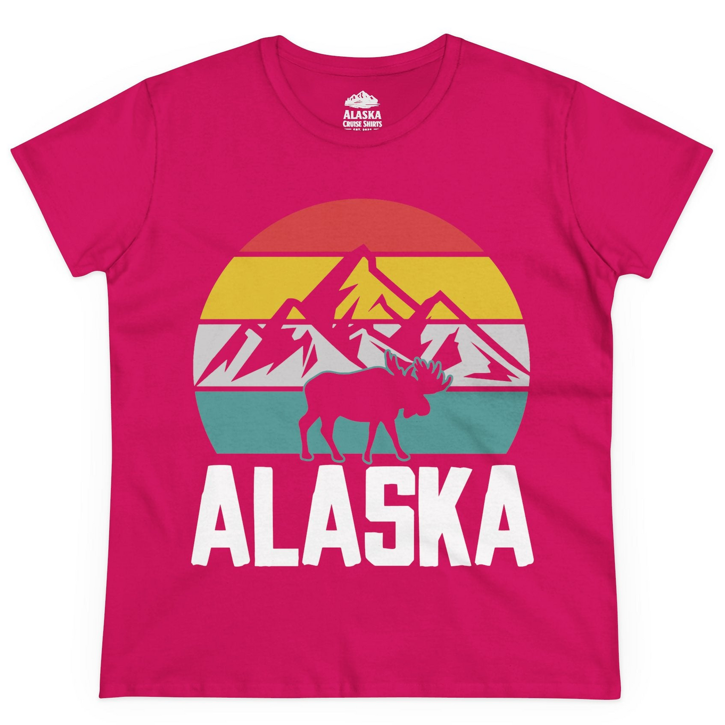 Retro Alaska Moose Silhouette Shirt Ladies T-Shirt – Heliconia – Alaska Cruise Shirts