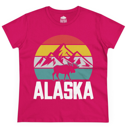 Retro Alaska Moose Silhouette Shirt Ladies T-Shirt – Heliconia – Alaska Cruise Shirts