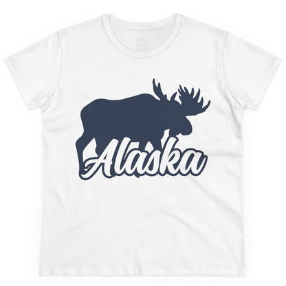 Alaska Moose Wildlife Silhouette Shirt Ladies T-Shirt – White – Alaska Cruise Shirts
