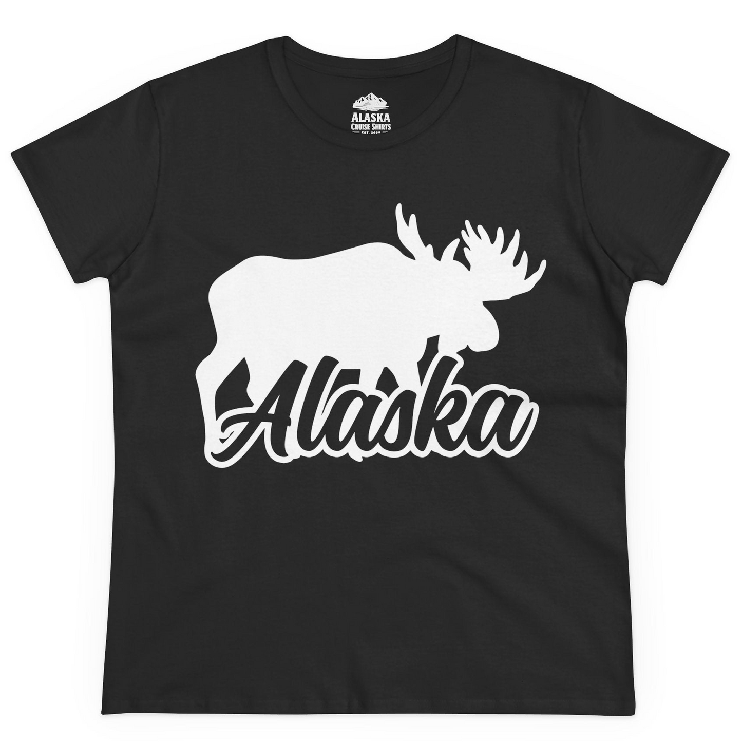 Alaska Moose Wildlife Silhouette Shirt Ladies T-Shirt – Black – Alaska Cruise Shirts