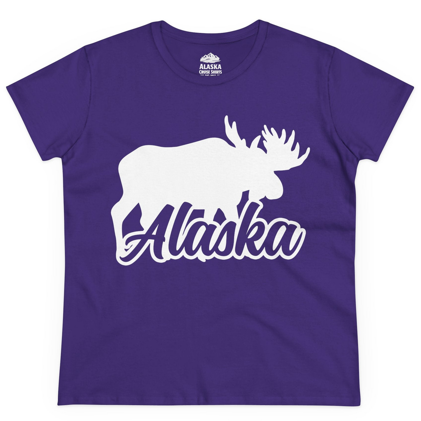 Alaska Moose Wildlife Silhouette Shirt Ladies T-Shirt – Purple – Alaska Cruise Shirts