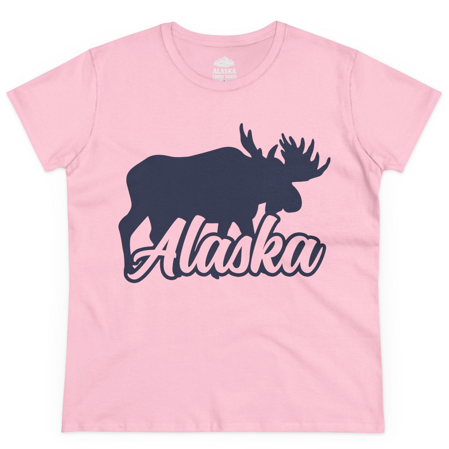 Alaska Moose Wildlife Silhouette Shirt Ladies T-Shirt – Light Pink – Alaska Cruise Shirts