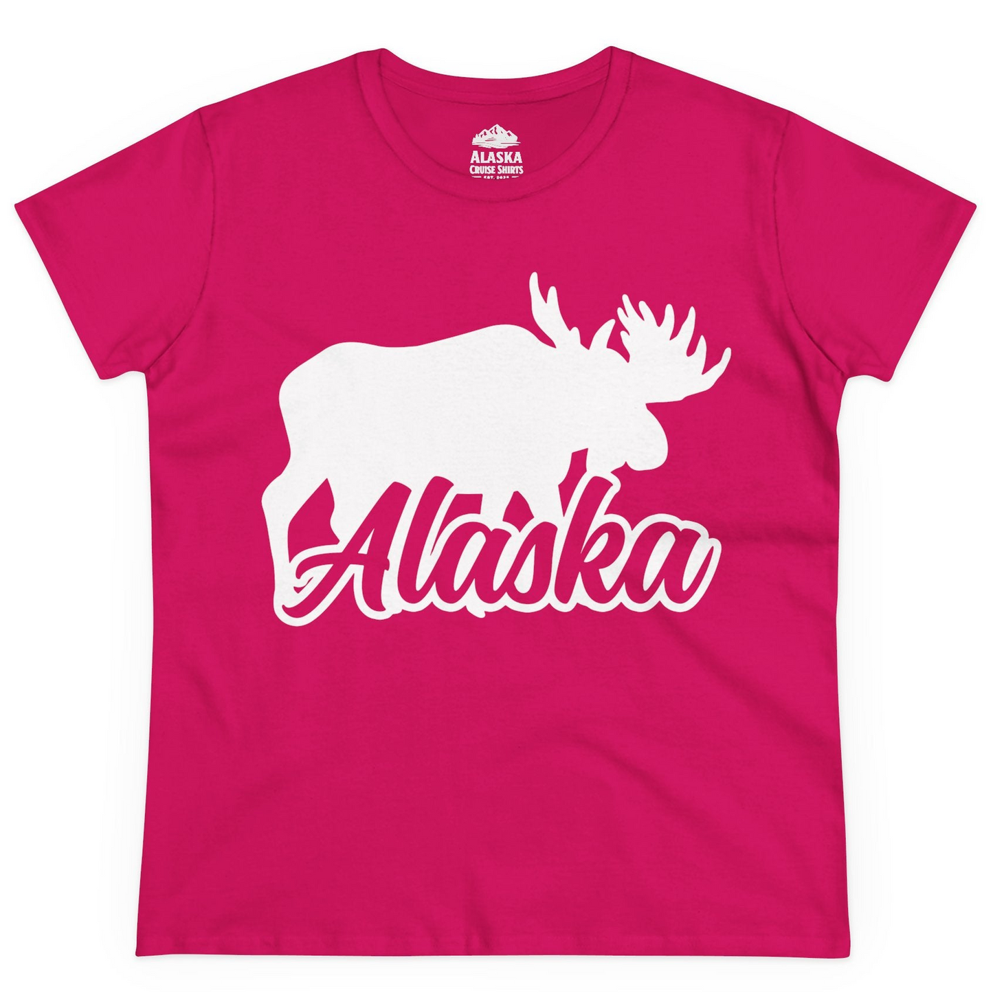 Alaska Moose Wildlife Silhouette Shirt Ladies T-Shirt – Heliconia – Alaska Cruise Shirts