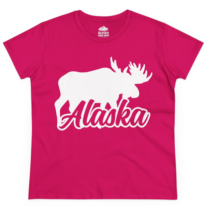 Alaska Moose Wildlife Silhouette Shirt Ladies T-Shirt – Heliconia – Alaska Cruise Shirts