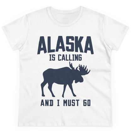 Alaska Is Calling Moose Silhouette Shirt Ladies T-Shirt – White – Alaska Cruise Shirts