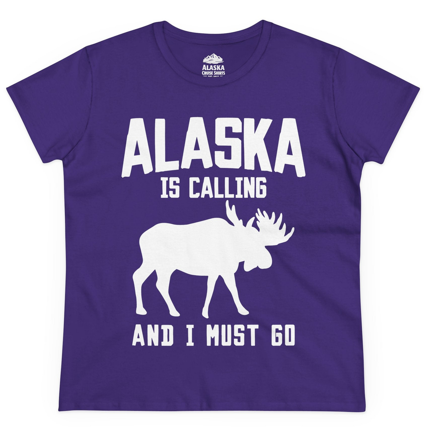 Alaska Is Calling Moose Silhouette Shirt Ladies T-Shirt – Purple – Alaska Cruise Shirts
